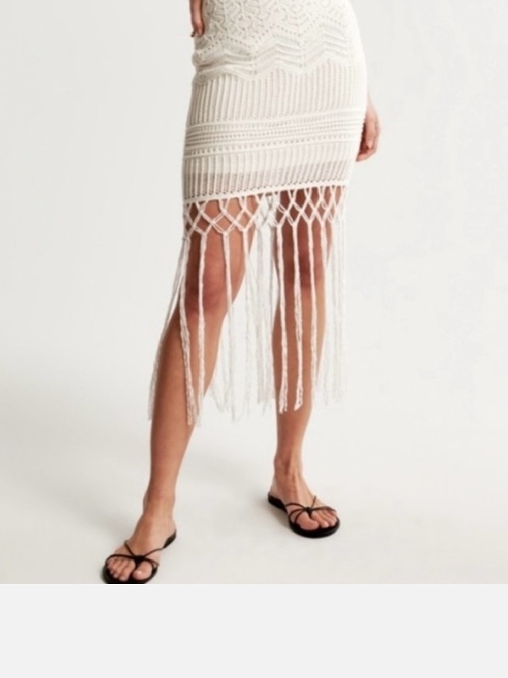 NWT Abercrombie & Fitch Cream Knit Skirt with Fringe Hem
